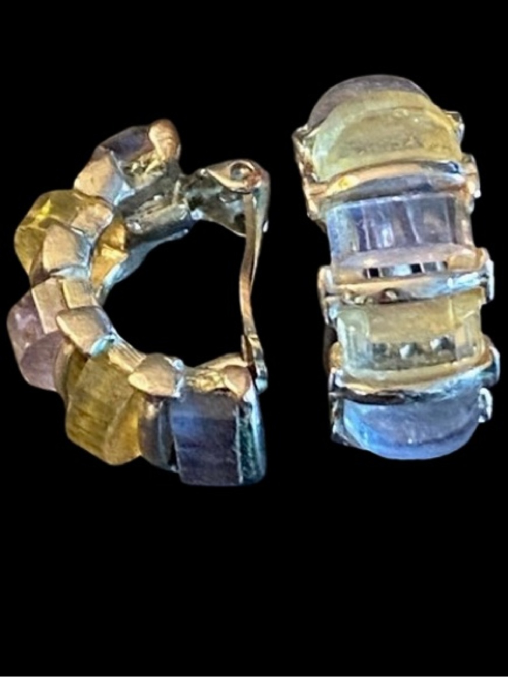 Vintage Clip-on Half Hoop Earrings Multi-Colored Glass Rhinestones Or Crystals